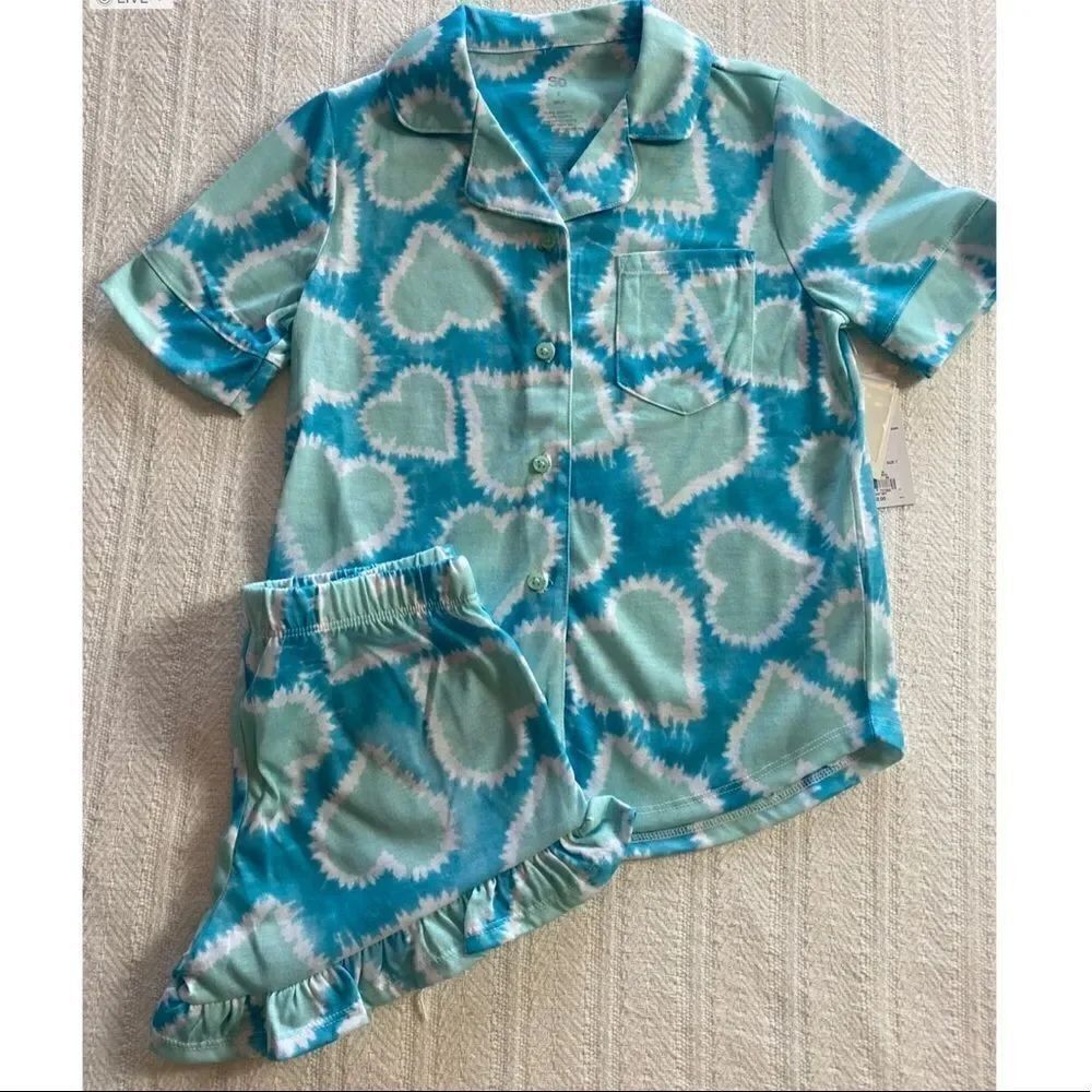 SO Girl's Size 7 Top and Shorts Pajama Set - Heart Design